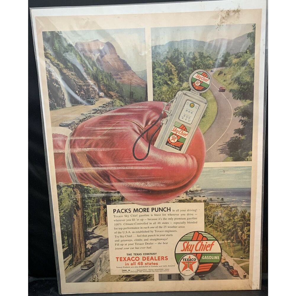 Vintage 1954 Texaco Sky Chief & 54 Ford Test Drive Vintage Magazine Print Ad EUC